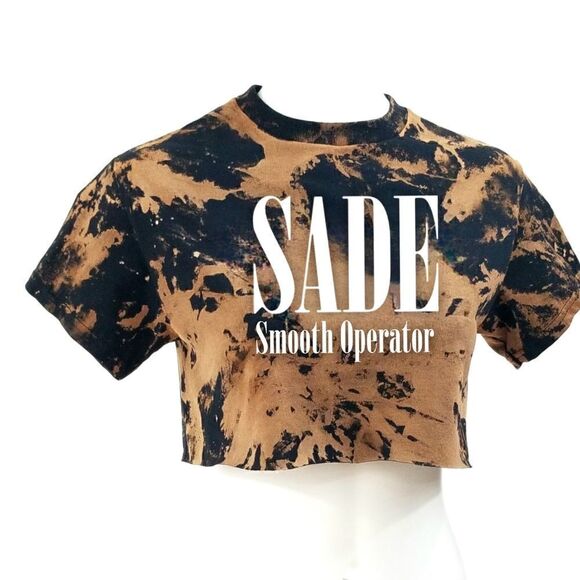 SADE Smooth Operator Acid Washed Cropped Crop Top Band Tee Rock Tee R&B Soul Rap - Picture 2 of 5